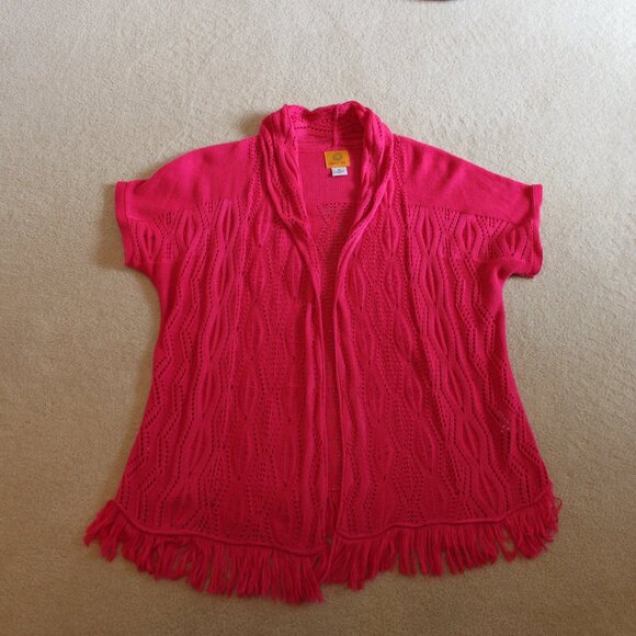 Bohemian Bright Rose-pink crocheted Ruby Rd. open front short-sleeve car… - Picture 9 of 12